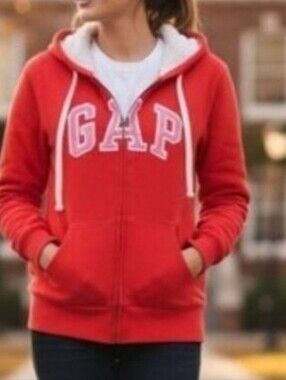 GAP logo full zip sherpa hoodie in Killer Tomato